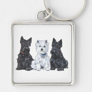 Two Scotties and a Westie Keychain