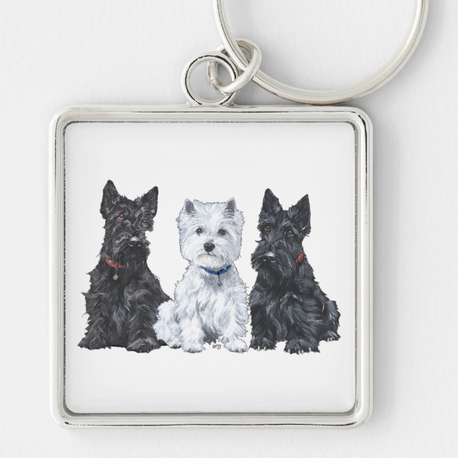 Two Scotties and a Westie Keychain (Front)
