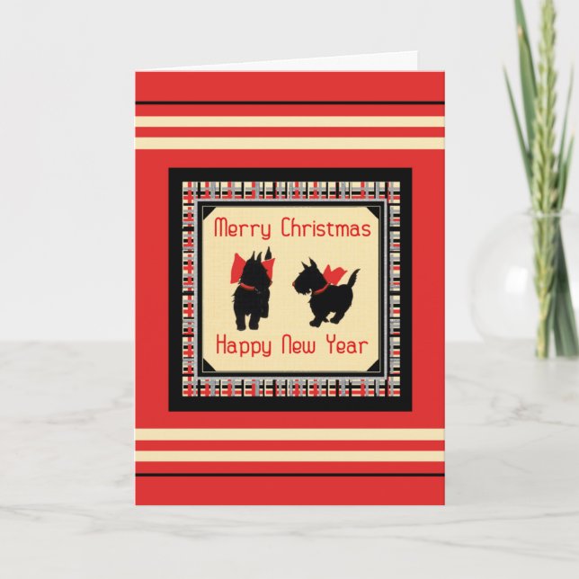 Two Scottish Terrier Scotty Dog Christmas Cards (Front)