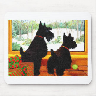 Two Scotty Dogs at Christmas Mouse Pad