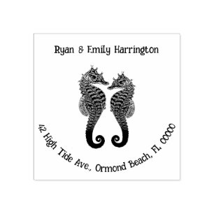 Two Sea Horses Couples Address Rubber Stamp