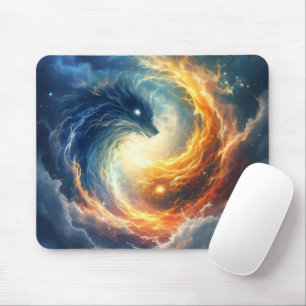 Two sea monsters chase each other, fantasy mouse pad