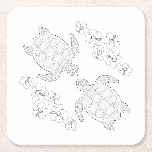 Two Sea Turtles Adult Colouring Paper Coaster (Front)