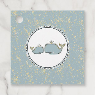 Two Sea Whales Blue & Gold Boutique Baby Shower Favour Tags