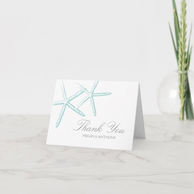Two Seafoam Green Starfish Wedding Thank You (Front)