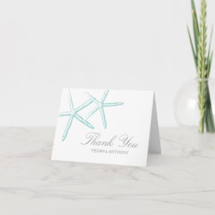 Two Seafoam Green Starfish Wedding Thank You Card