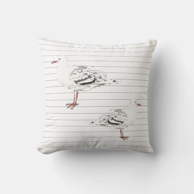 Two seagulls lines Cushion Throw Pillow (Front)