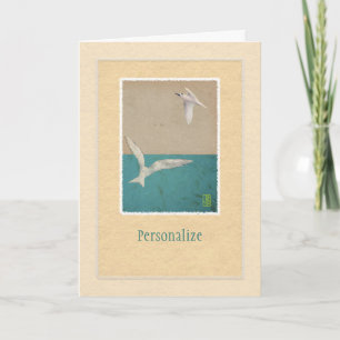 Two Seagulls Paper Art Personalize Greeting Card