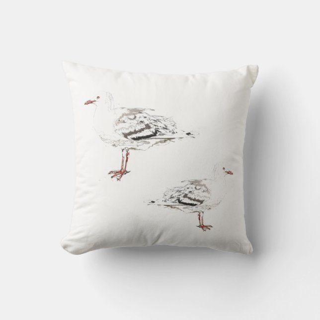Two seagulls Watercolor Cushion Throw Pillow (Front)