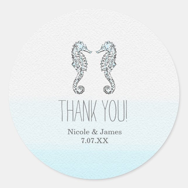 Two Seahorses Elegant Beach Wedding Classic Round Sticker (Front)