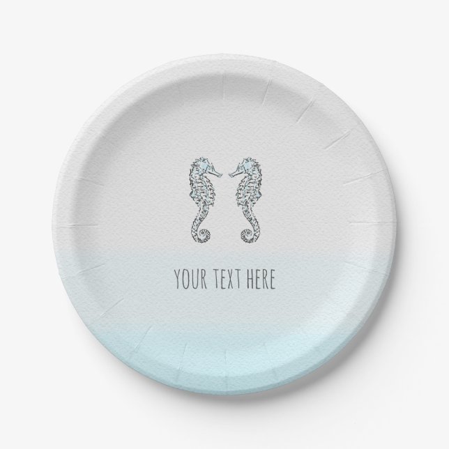 Two Seahorses Elegant Beach Wedding Paper Plate (Front)