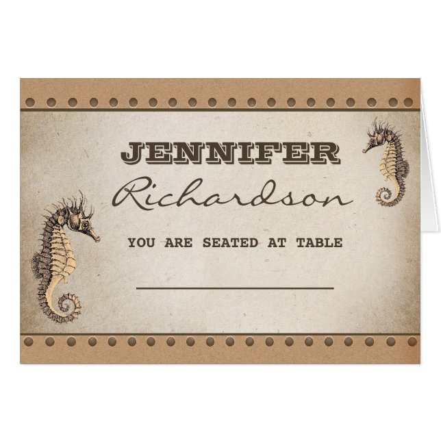 two seahorses nautical wedding place cards (Front Horizontal)