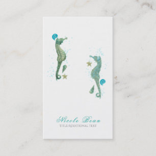 Two Seahorses Watercolor Beach Elegant Chic Business Card