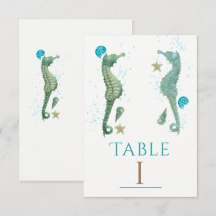 Two Seahorses Watercolor Beach Party Table Number