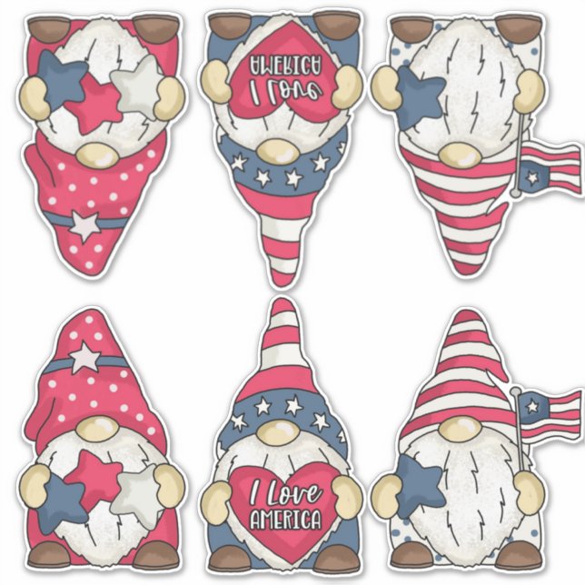  Two Sets of Patriotic USA Flag Garden Gnomes  (Front)