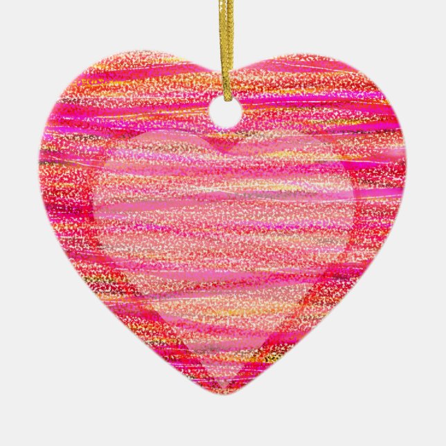 Two Shaded Red Hearts on a Valentines Day Tree  Ceramic Ornament (Front)