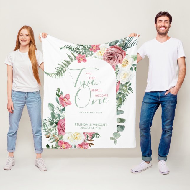 Two Shall Become One Bible Verse Wedding Fleece Blanket (In Situ)