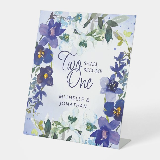 Two shall become One Purple Floral Wedding Pedestal Sign (Front)