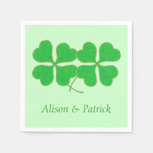 Two Shamrocks Gold Dot Trim Names Napkins