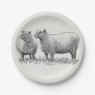 Two Sheep Illustrated Art Paper Plate