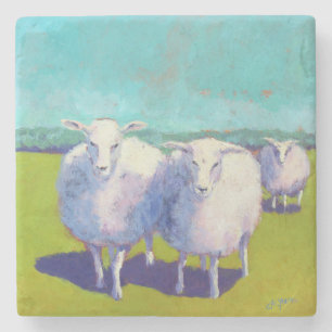 Two Sheep In Field Stone Coaster