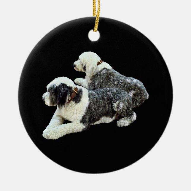 Two Sheepdogs Ceramic Ornament (Front)