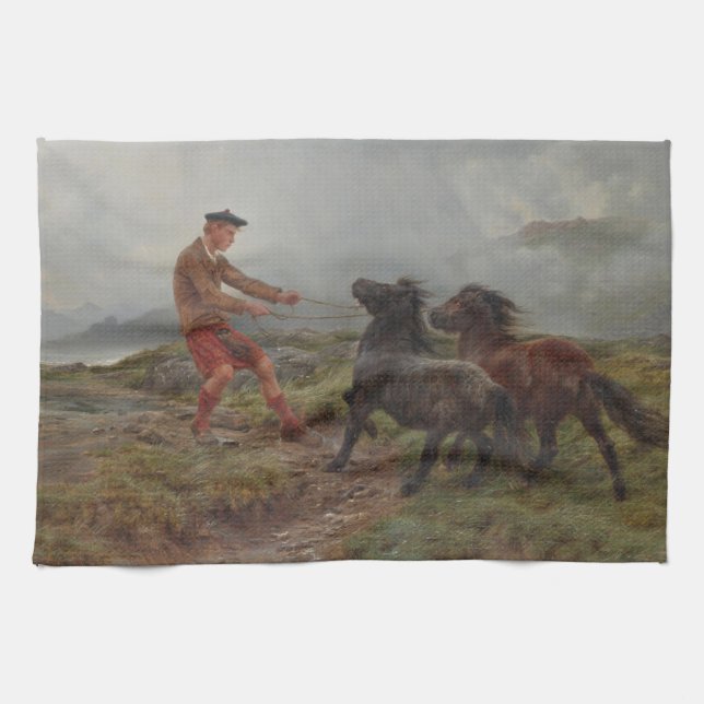 Two Shetland Ponies in the Highlands of Scotland Kitchen Towel (Horizontal)