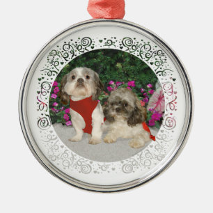 Two Shih Tzus in a Garden Metal Ornament