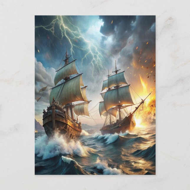 Two Ships at Sea Postcard (Front)