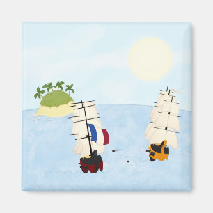 Two Ships in Battle Near Tropical Island Magnet