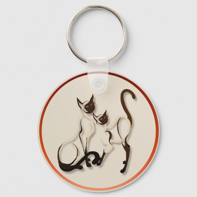 Two Siamese Cats  Necklace Keychain (Front)