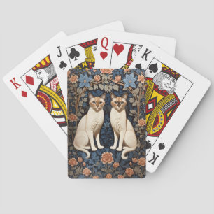 Two Siamese Cats William Morris Inspired Playing Cards