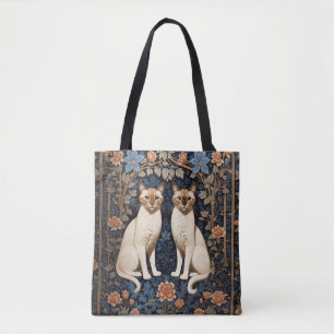 Two Siamese Cats William Morris Inspired Tote Bag