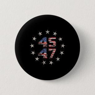 Two Side 45 47 Trump 2024 American Flag (on Back) 2 Inch Round Button