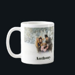 Two Side Personalized Custom Photo Coffee Mug<br><div class="desc">Add your own photos to create a special personalized gift. This mug can be customized with two photos. There's a spot to add one on the left side and another on the right. Below each photo is a spot to add your own text in bold dark olive green lettering against...</div>