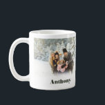 Two Side Personalized Custom Photo Coffee Mug<br><div class="desc">Add your own photos to create a special personalized gift. This mug can be customized with two photos. There's a spot to add one on the left side and another on the right. Below each photo is a spot to add your own text in bold dark olive green lettering against...</div>