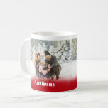 Two Side Personalized Custom Photo Coffee Mug<br><div class="desc">Add your own photos to create a special personalized gift. This mug can be customized with two photos. There's a spot to add one on the left side and another on the right. Below each photo is a spot to add your own text in bold white lettering against a red...</div>