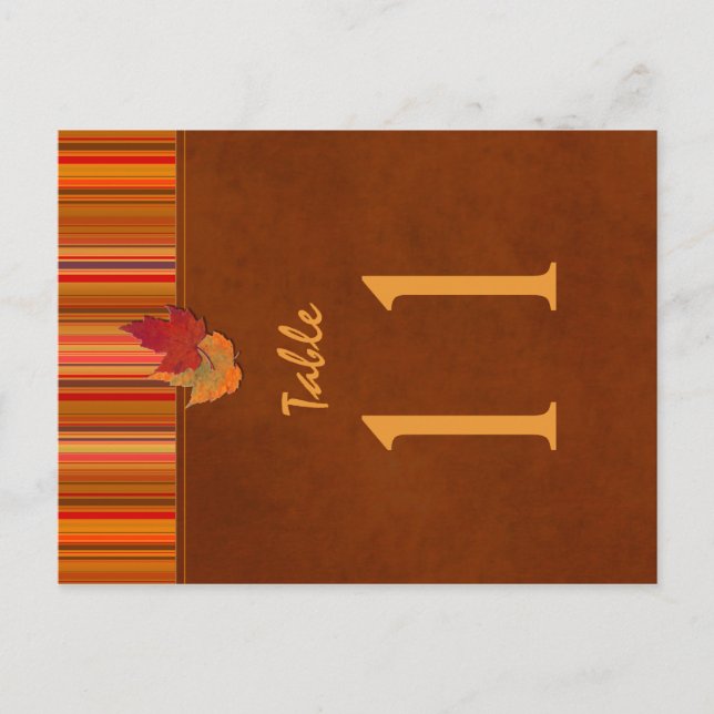 Two Sided Autumn Leaves and Stripes Table Number Postcard (Front)