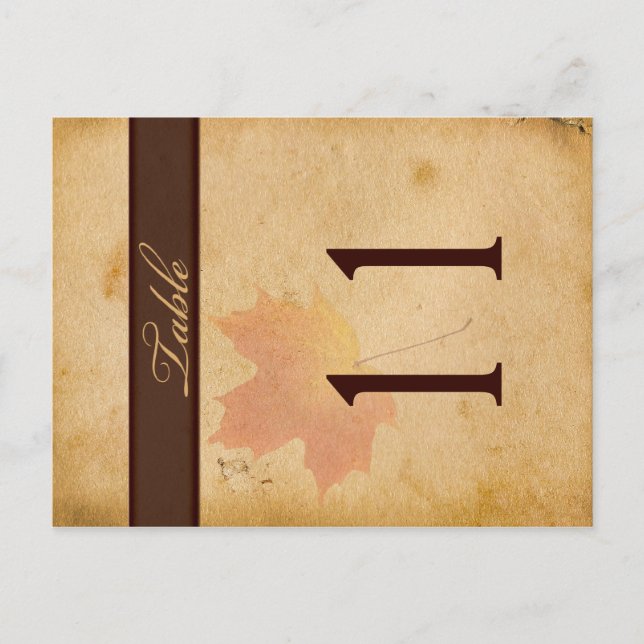 Two Sided Autumn Leaves on Aged Paper Table Number Postcard (Front)