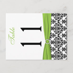 Two-sided Black, White, Lime Damask Table Number Postcard