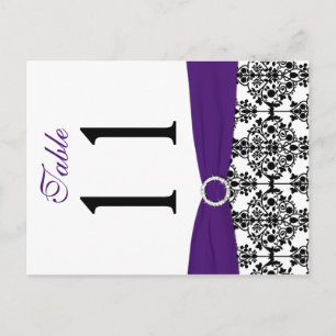 Two-sided Black, White, Purple Damask Table Number Postcard