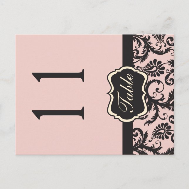 Two Sided Blush Pink and Grey Damask Table Number Postcard (Front)