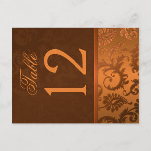 Two Sided Brown and Copper Damask Table Number Postcard