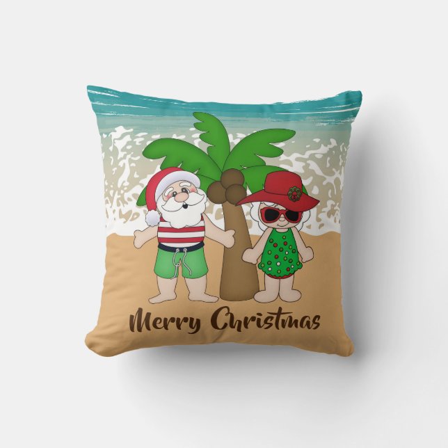 Two sided Christmas Santa at the beach pillow (Front)