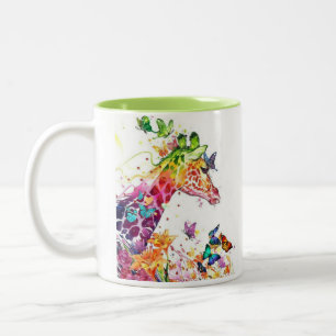 Two sided colourful giraffe with butterflies Two-Tone coffee mug