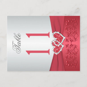 Two Sided Coral Pink and Grey Floral Table Number Postcard