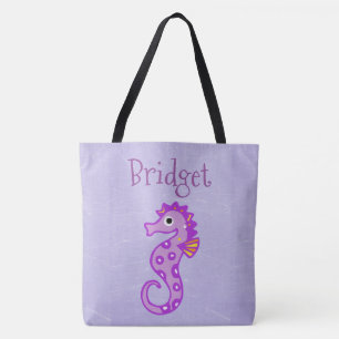 Two Sided Cute Seahorse Personalized Beach Bag