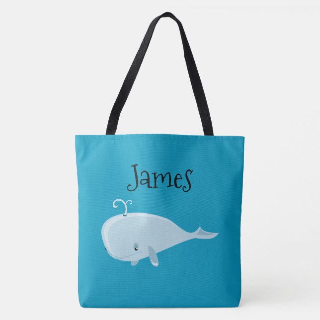 Two Sided Cute Whale Personalized Beach Bag (Front)