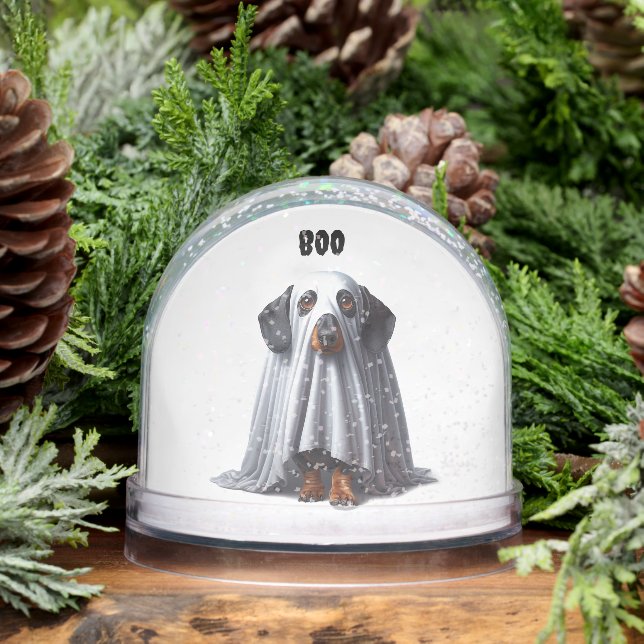 Two Sided Dachshund Ghost Snow Globe (Winter)
