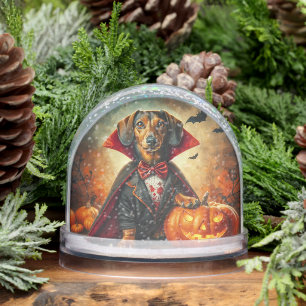Two Sided Dachshund Vampire Snow Globe